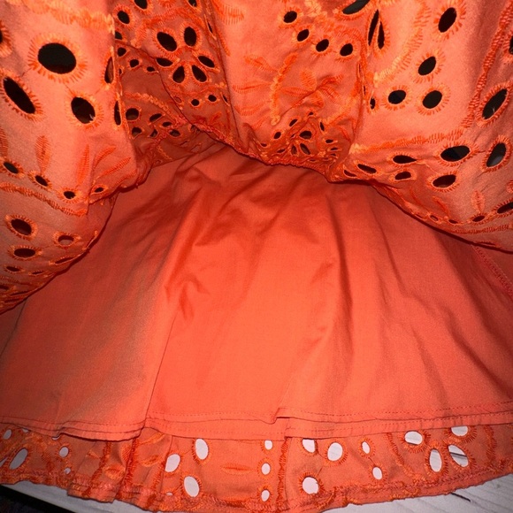 SHEIN Vibrant Orange Eyelet Long Sleeve Dress Lined Size Large Party Fall Autumn - Picture 6 of 9